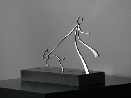 Model: DAD & DOG.
Series: OUT OF LIFE.

Stainless steel thread figure of a man walking his dog, placed on a bluestone pedestal.
 
Measurements:

Figure 30 x 30 x 12 cm.
Series of 8, of which 2 sold.

