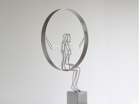 Stainless steel thread figure of a woman sitting on a ring. The figure is placed on a stainless steel pedestal with measurements 99 x 10 cm. Measurements figure: 43 x 25 x 75 cm.

Series of 8, of which 0 sold.


