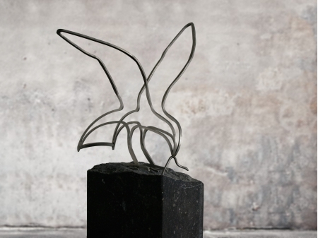 Stainless steel thread figure of a bird with a worm in its beak, placed on a bluestone pedestal.

Measurements: 40 x 30 x 20 cm. 

Series of 8, of which 5 sold.