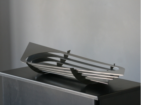 Brushed stainless steel bowl elongated. Measurements: 94 x 28 x 10 cm. Series of 8, of which 0 sold. 