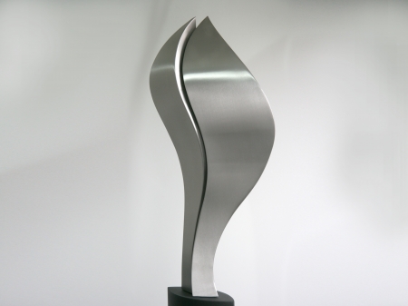 Two stainless steel objects which follow each others shape. A display of two unequal worlds, but despite flow fluently together. 
Placed on a powdercoated, stainless steel pedestal. 

Measurements:

Figure 180 x 90 x 25 cm. Pedestal 90 x 30 x 12 cm.

SOLD
