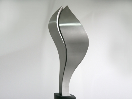 Two stainless steel objects which follow each others shape. A display of two unequal worlds, but despite flow fluently together. 
Placed on a powdercoated, stainless steel pedestal. 

Measurements:

Figure 180 x 90 x 25 cm. Pedestal 90 x 30 x 12 cm.

SOLD
